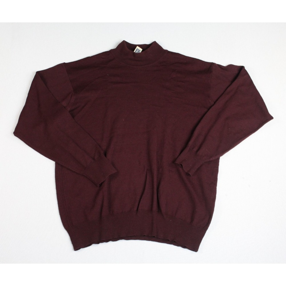 Billows Men Burgandy Sweater Pull Over Mock Neck Holes Wool Size 54